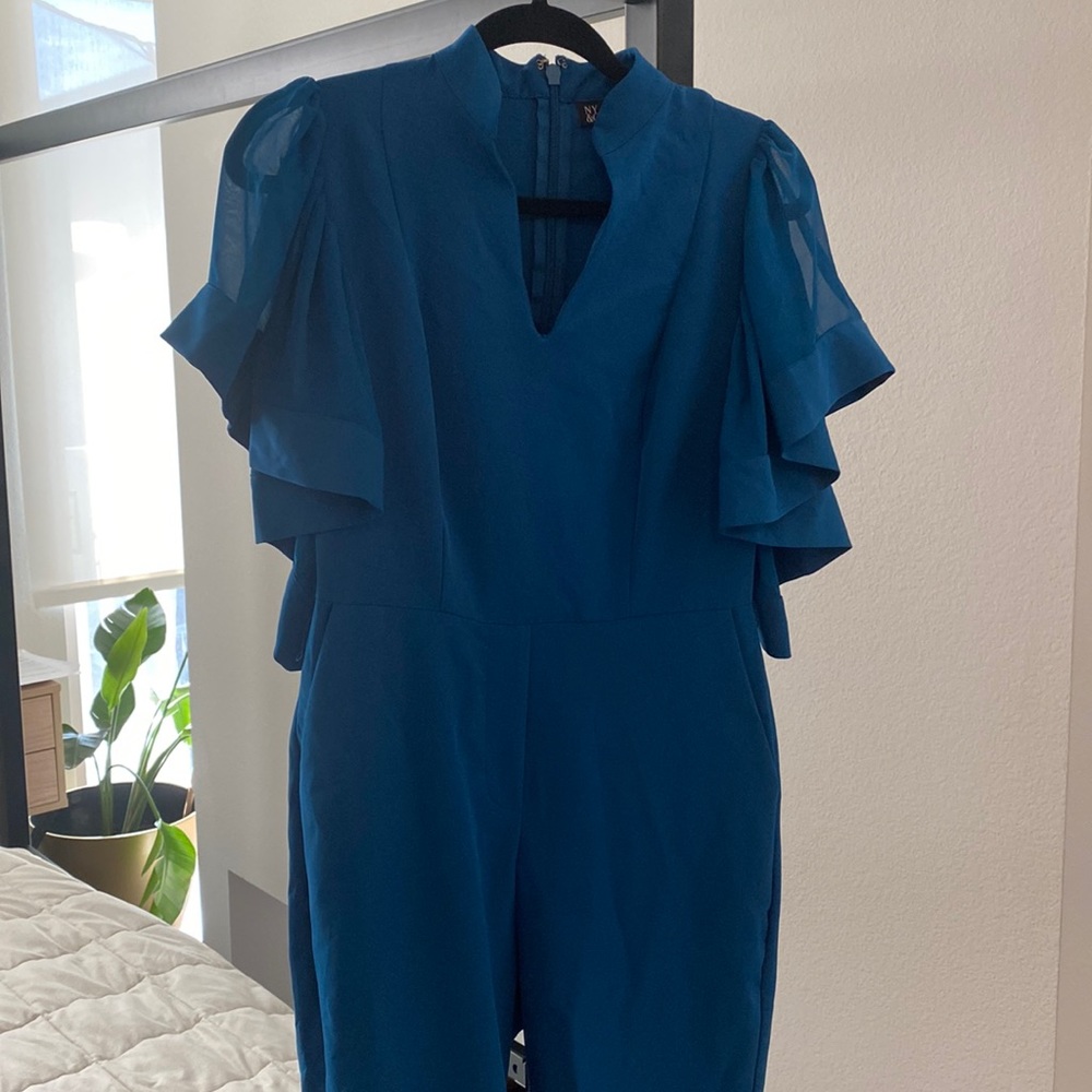 New York and Company Teal Jumpsuit